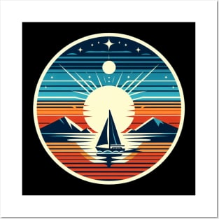 Sailing Adventures: Sailboat & Sunset Mountain Posters and Art